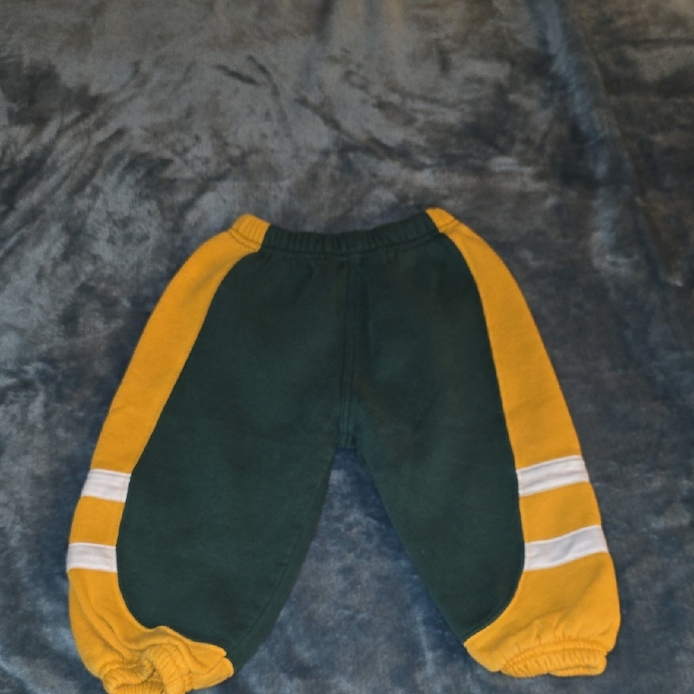 Green and Yellow Color-Blocked Joggers with Cuffed Legs